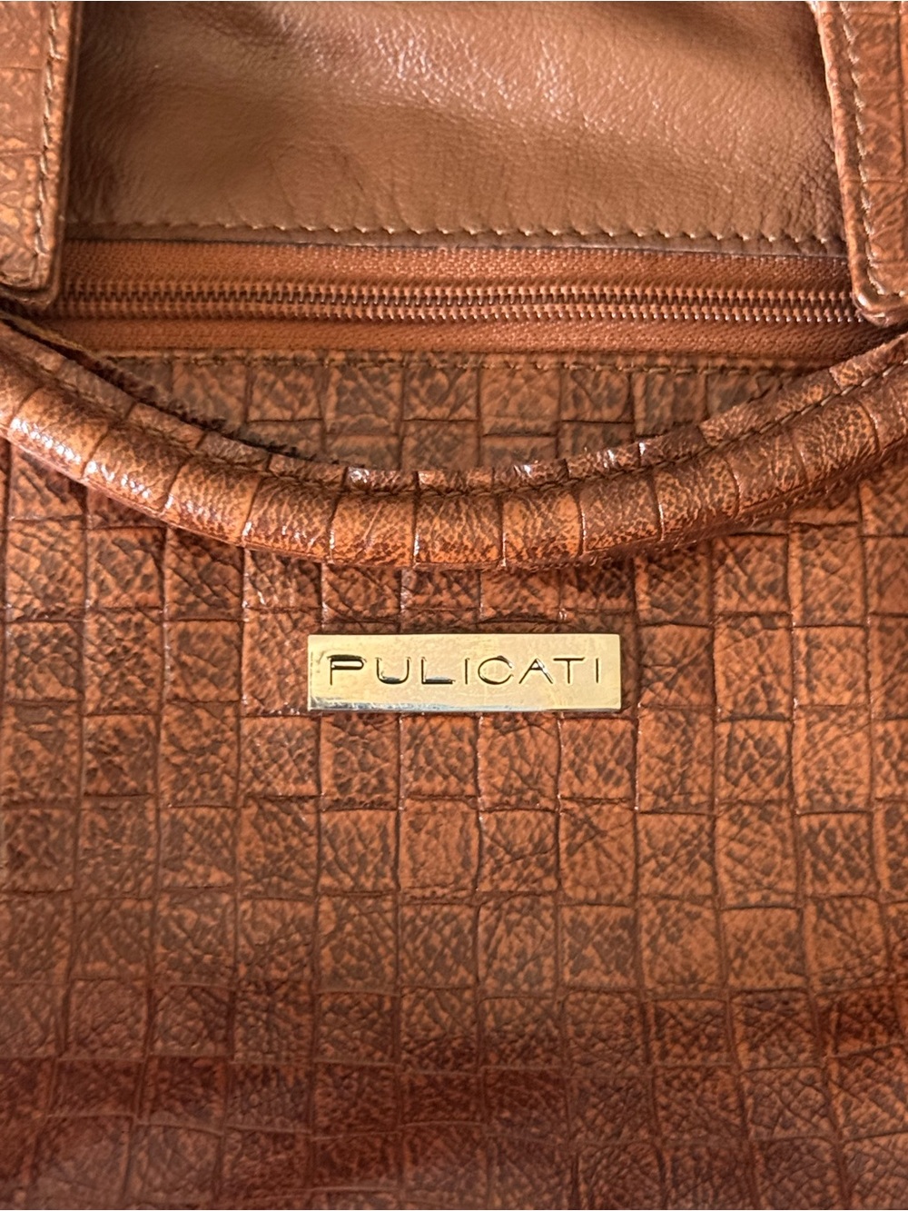 Pulicati Brown Croc-Embossed Leather Tassel Shoulder Bag - Picture 2 of 6